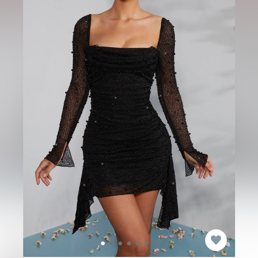 oh Polly TIVOLI LONG SLEEVE EMBELLISHED COWL NECK DRESS